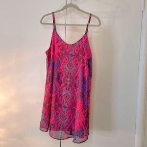 Peppermint neon pink 90’s dress with lining and cross cross straps Size Large